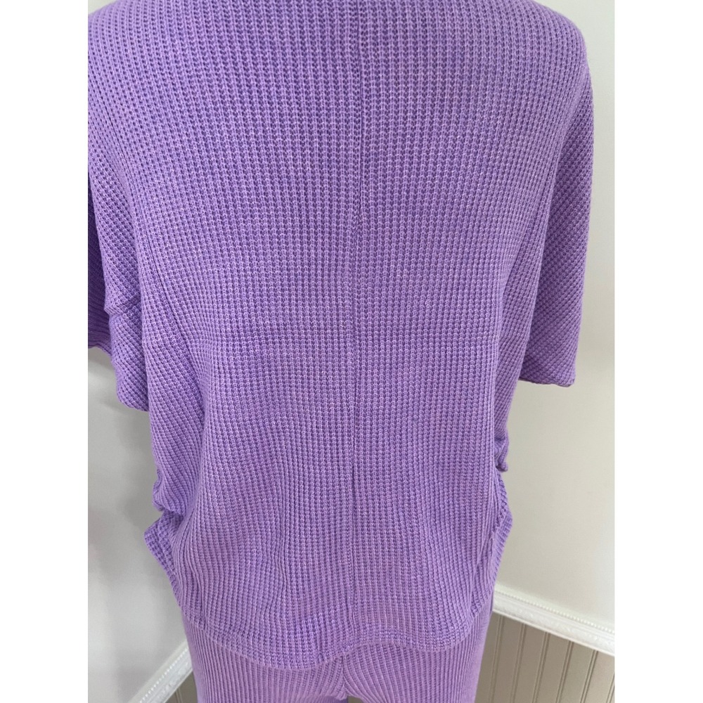 Zenana Womens Purple Waffle Knit 2 Piece Set Mock Neck Top Wide Leg Pants Small - Picture 11 of 15